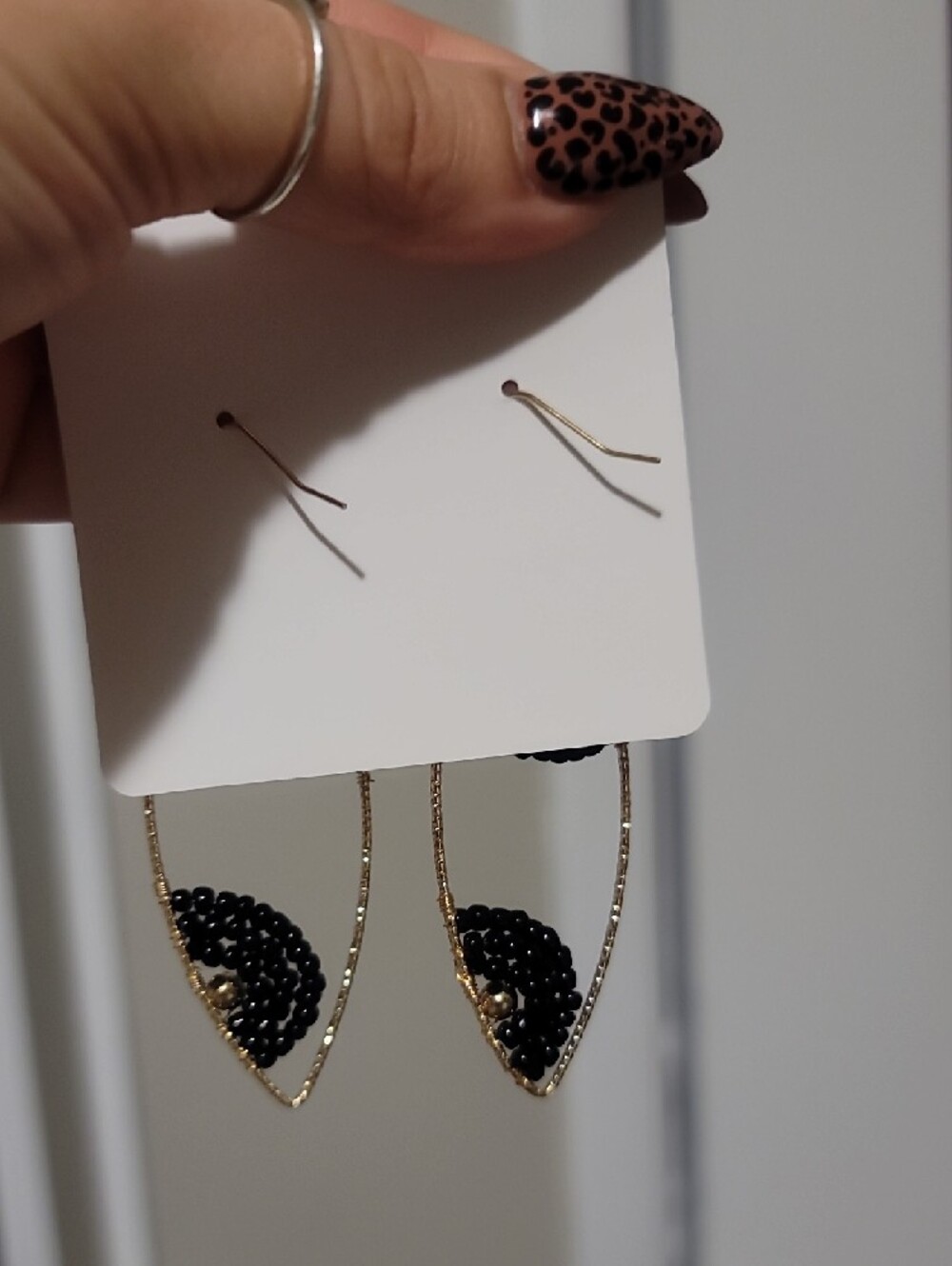 Gold and Black Beaded Drop Earrings - Elegant Women's Jewelry - Picture 2 of 2